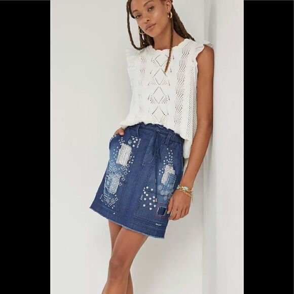 Anthropologie I Pilcro Patch Denim Mini Skirt - Picture 1 of 5